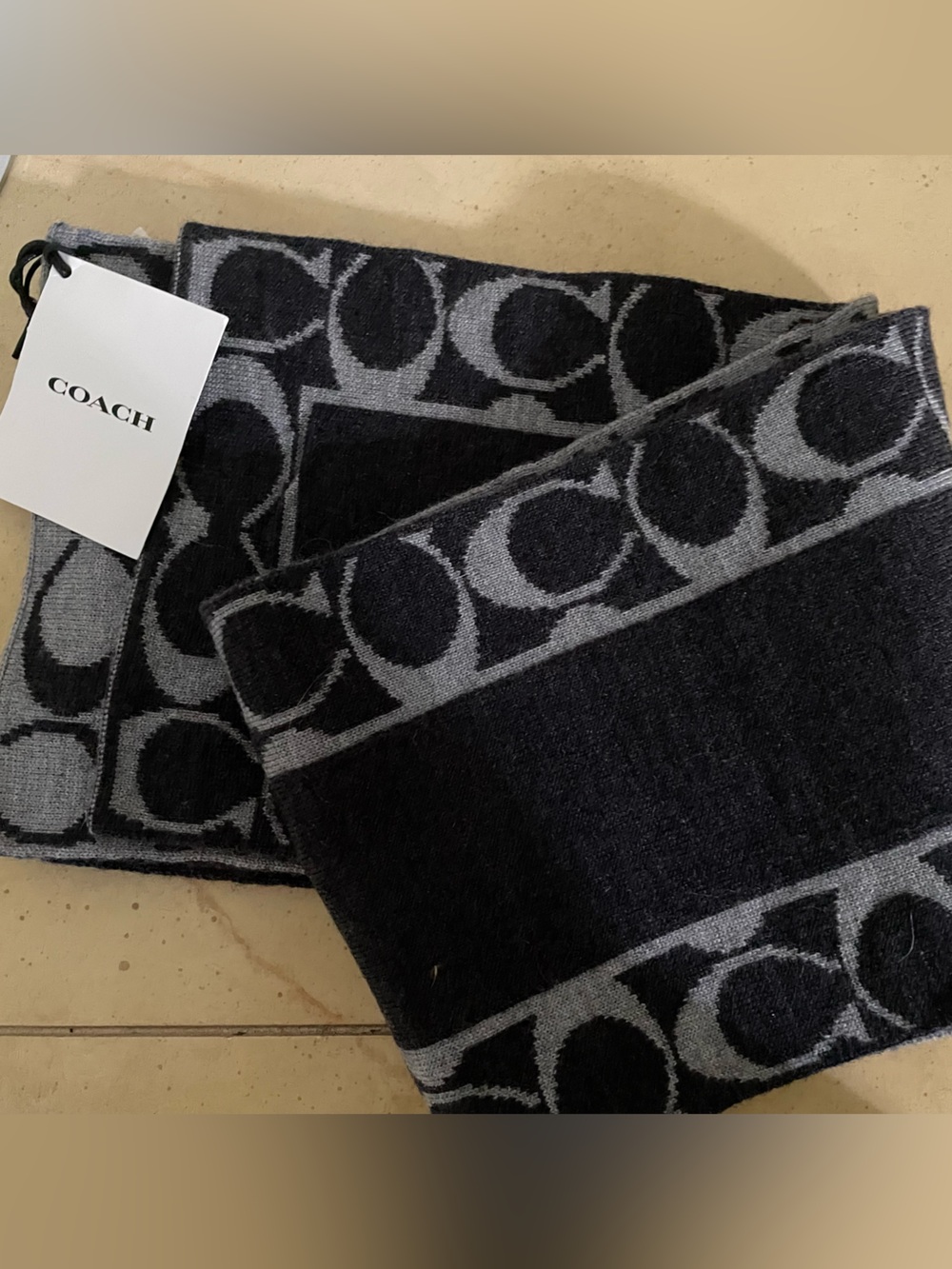 Coach Scarf Signature C Logo Reversible Scarf 100% Marino Wool Vintage NWT